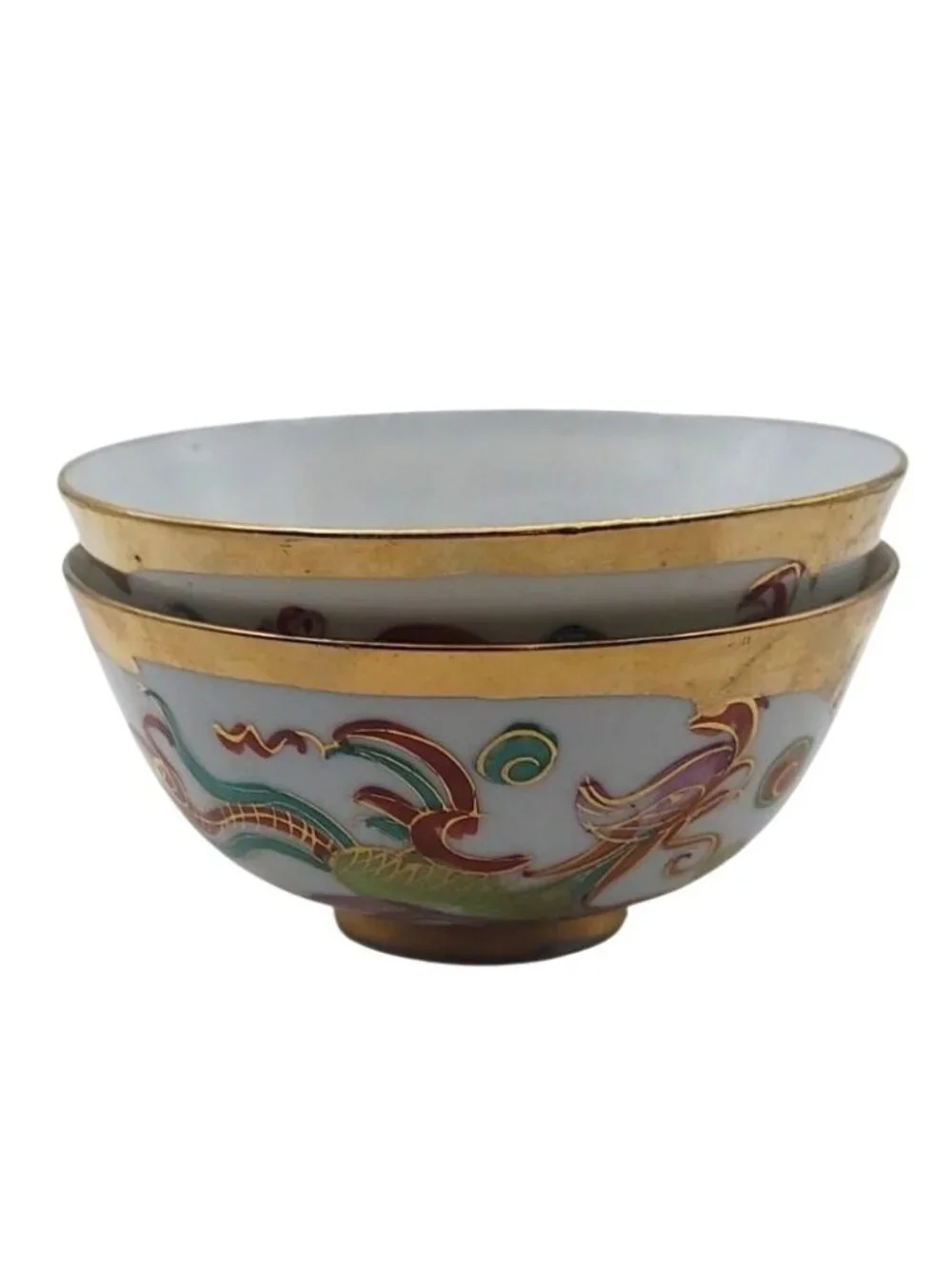 Vintage C L S Hand Decorated Dragon & Phoenix Rice Bowls Set Of 2 Hong Kong